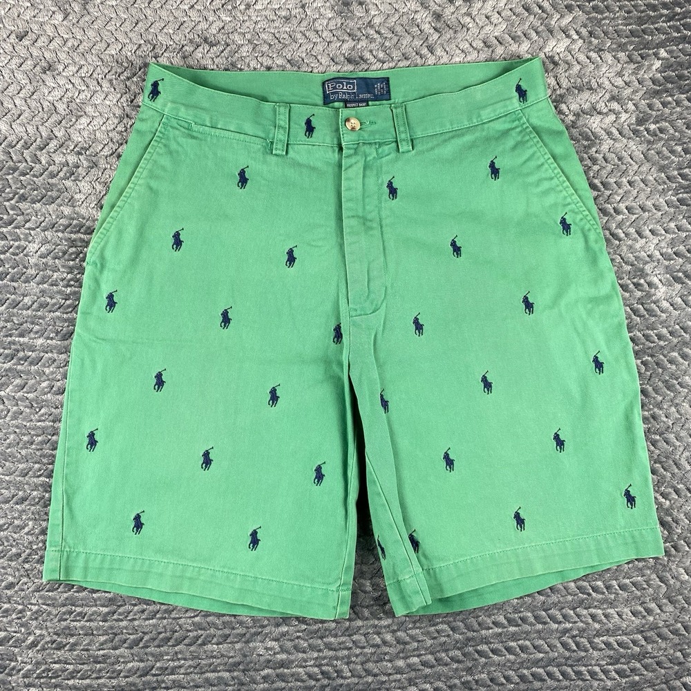 Polo Ralph Lauren VTG Prospect Shorts Mens Sz 32 Green All Over Pony Chino